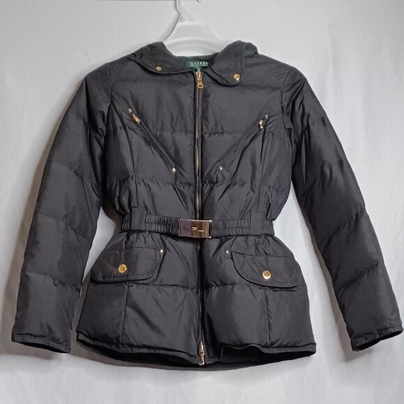 Lauren Ralph Lauren Puffer Jacket Womens XS Black Down Feather Hooded Outdoor - Picture 3 of 10